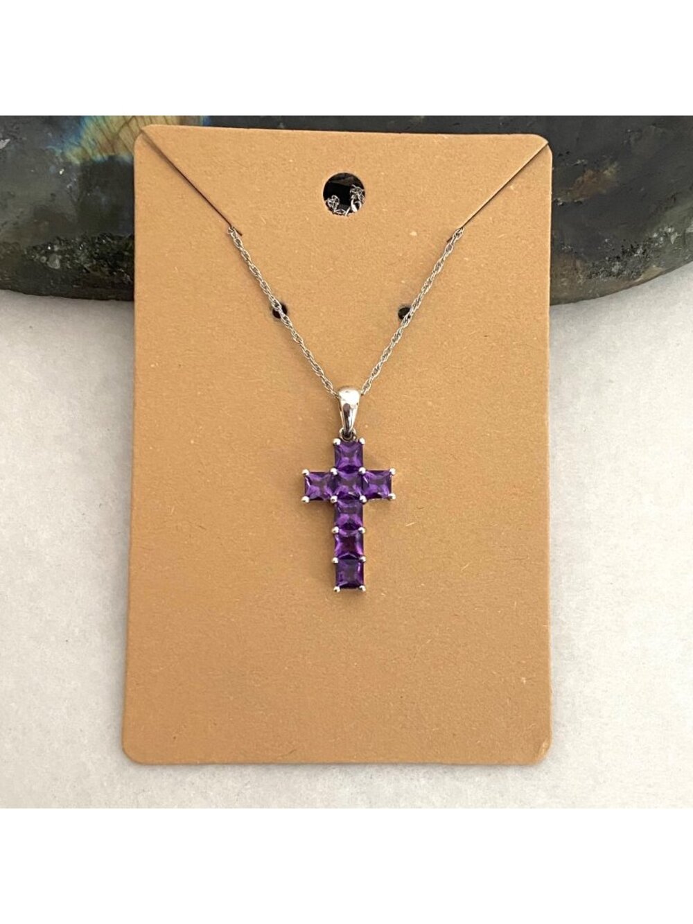 Michelle Albala Sterling Silver 925 Amethyst Cross Pendant Necklace 18"